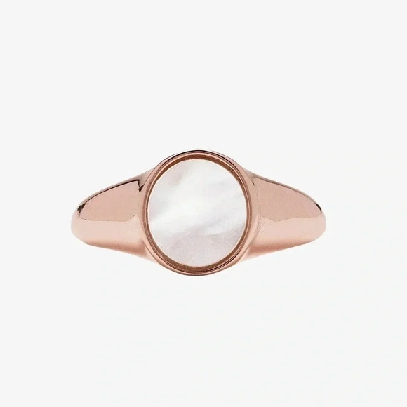 PURA VIDA MOTHER OF PEARL SIGNET RING - Rose Gold - Picture 1 of 4